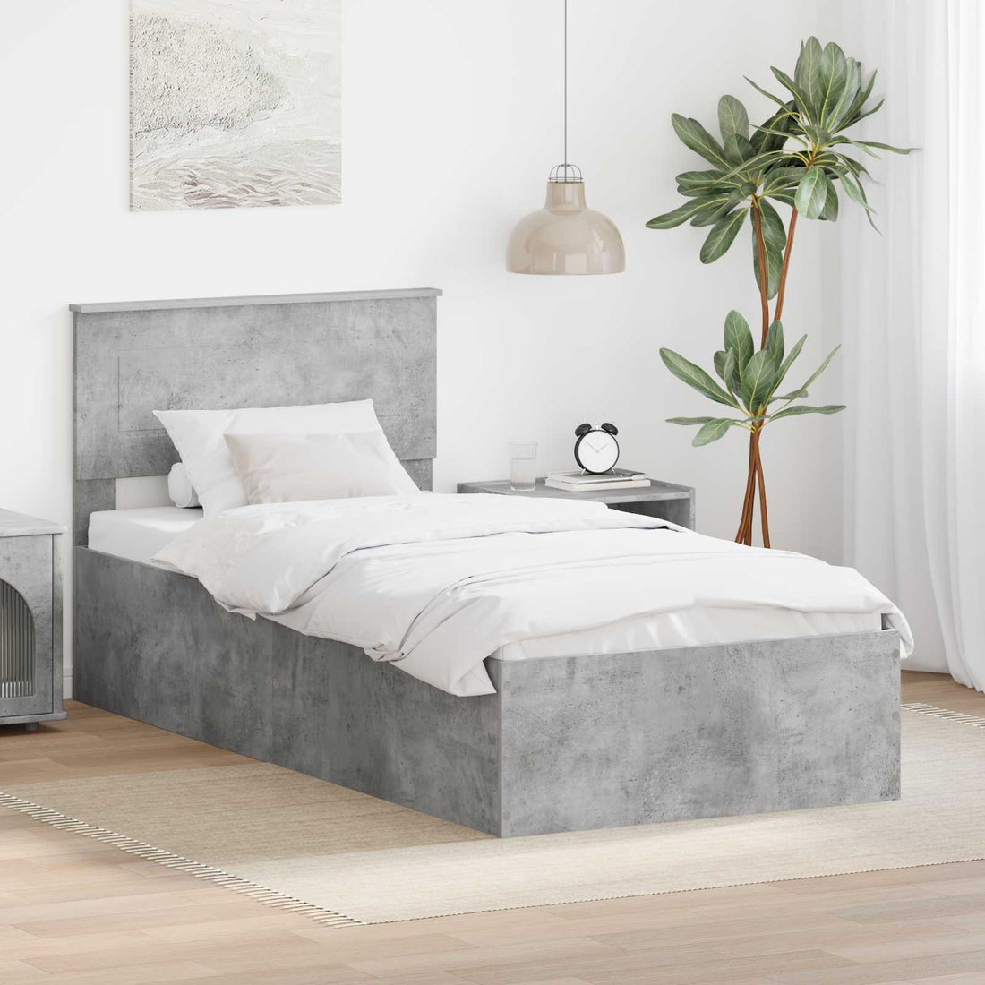 vidaXL Estructura de cama con cabecera Gris Concreto 75 x 190 cm