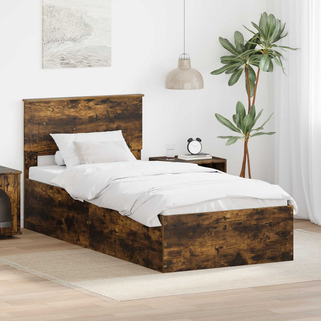 vidaXL Estructura de cama con cabecera Roble ahumado 75 x 190 cm