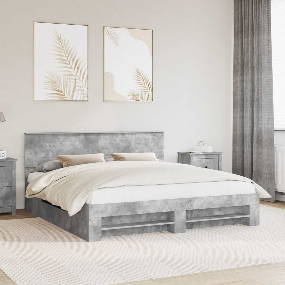 vidaXL Estructura de cama con cabecera Gris Concreto 200 x 200 cm
