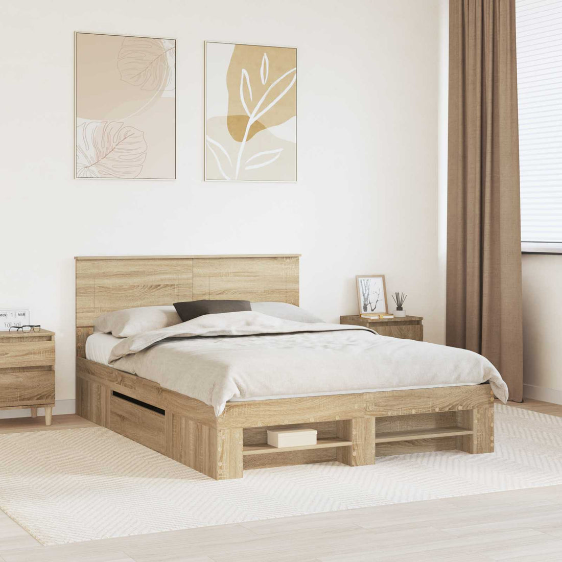vidaXL Estructura de cama con cabecera Roble Sonoma 150 x 200 cm