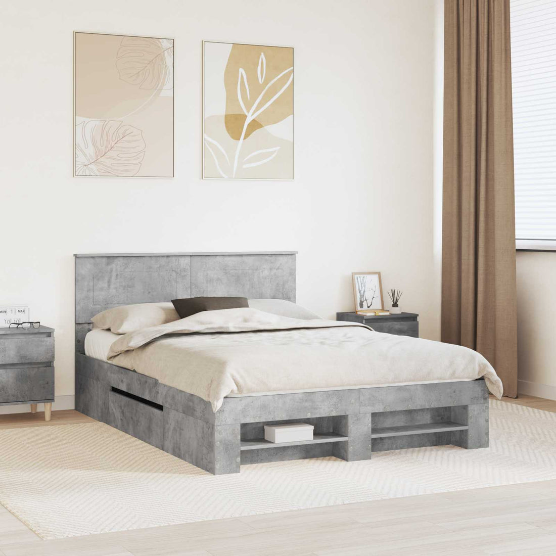 vidaXL Estructura de cama con cabecera Gris Concreto 150 x 200 cm