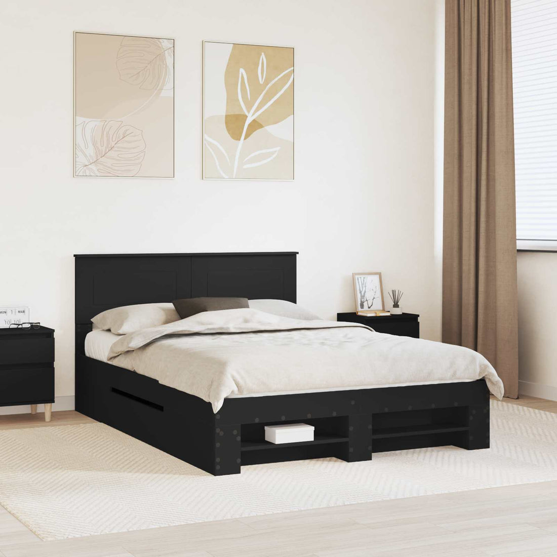 vidaXL Estructura de cama Negro 140 x 200 cm Madera de ingeniería