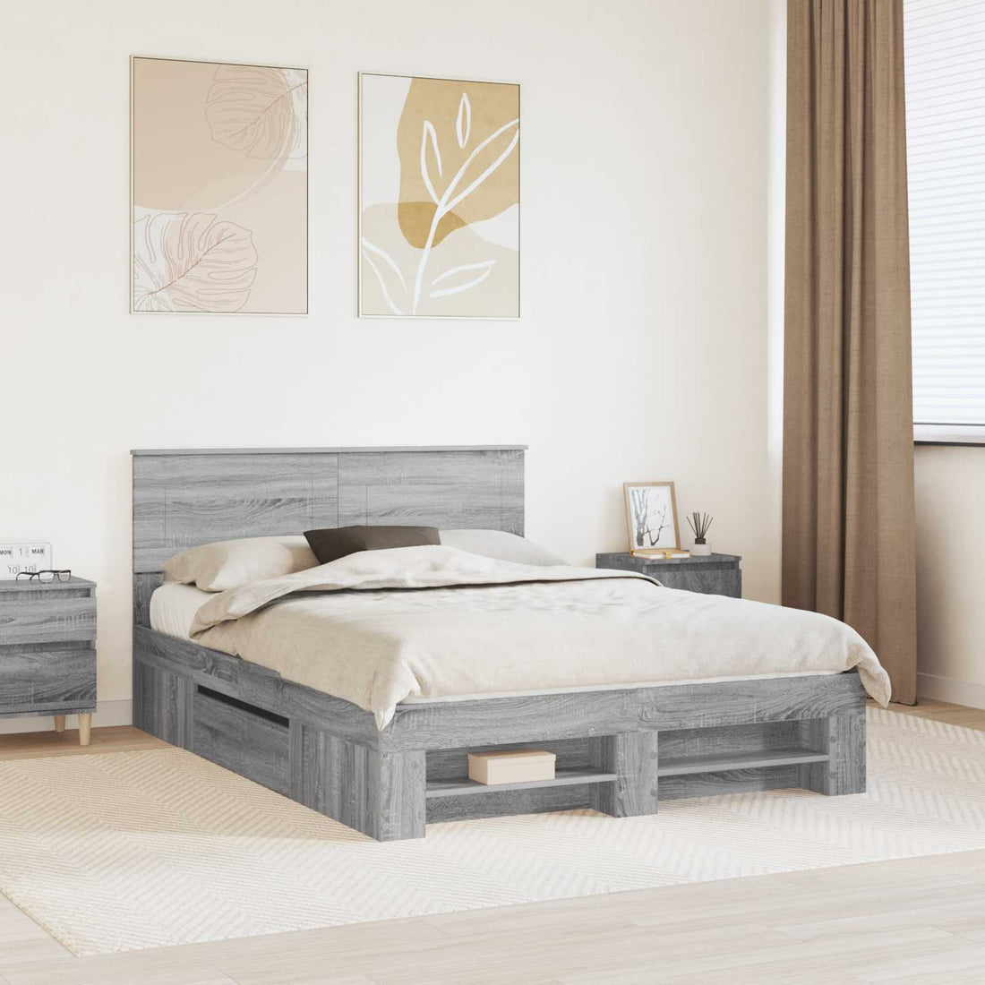 vidaXL Estructura de cama con cabecera Gris Sonoma 140 x 200 cm