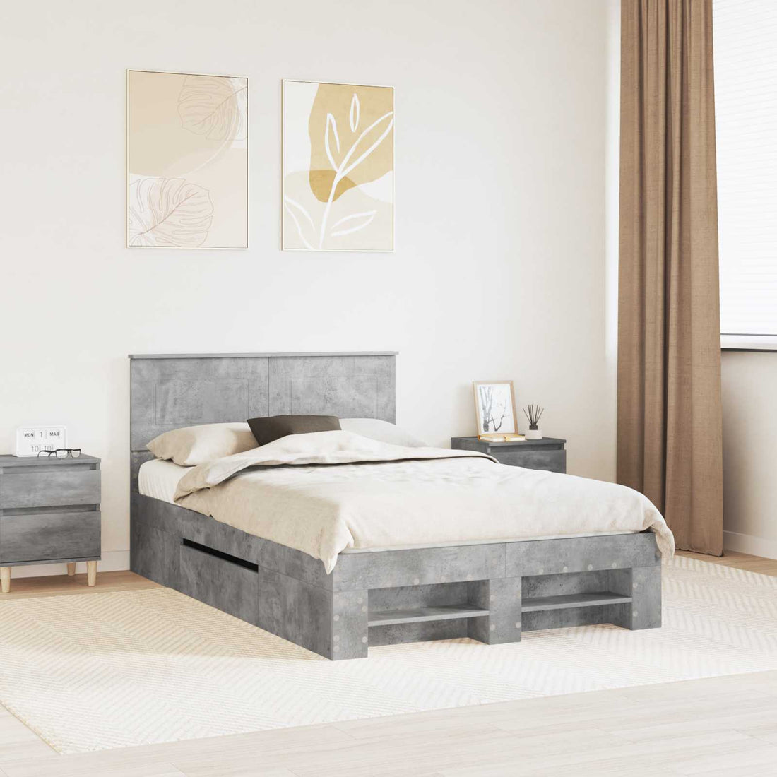 vidaXL Estructura de cama con cabecera Gris Concreto 137 x 203 cm