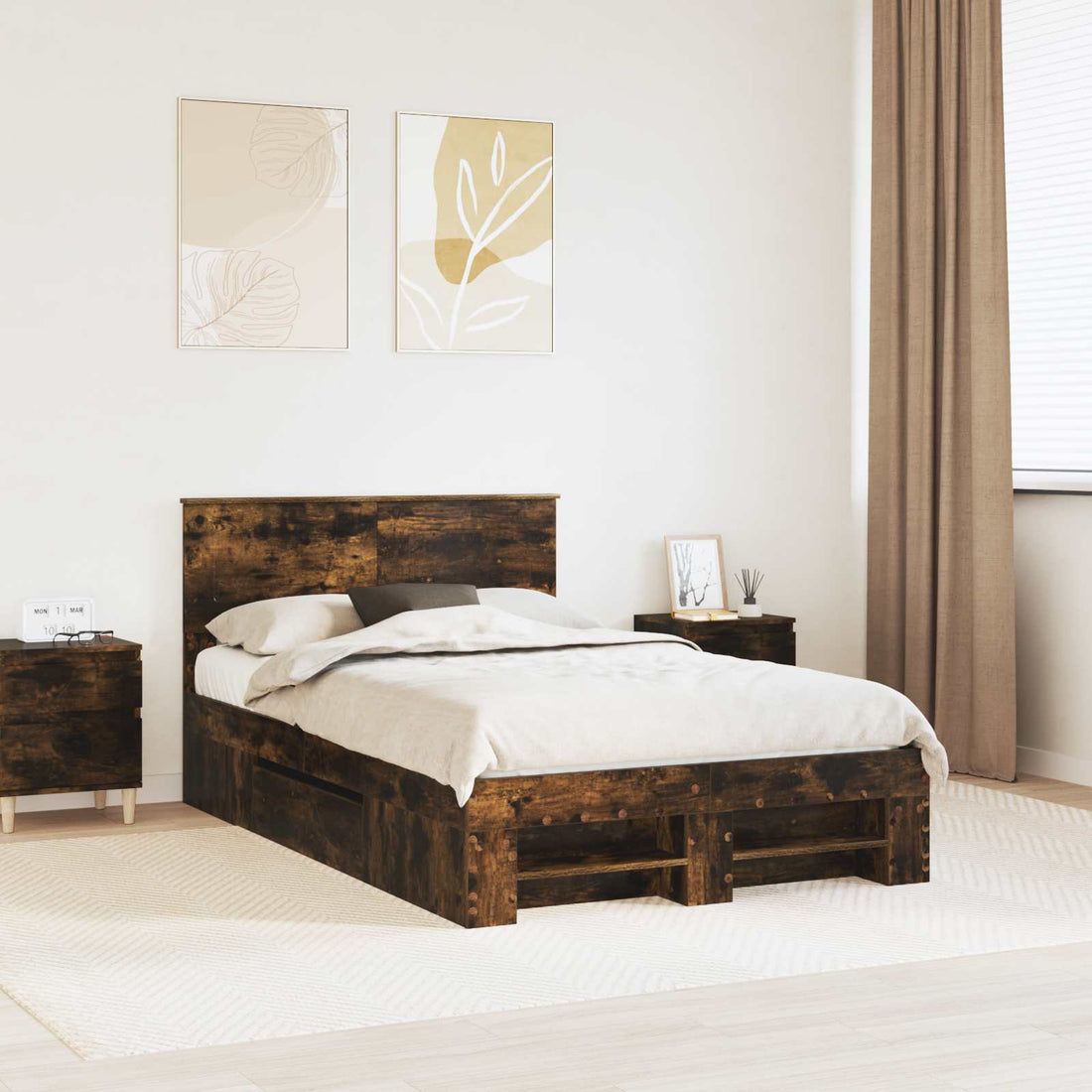 vidaXL Estructura de cama con cabecera Roble ahumado 120 x 200 cm