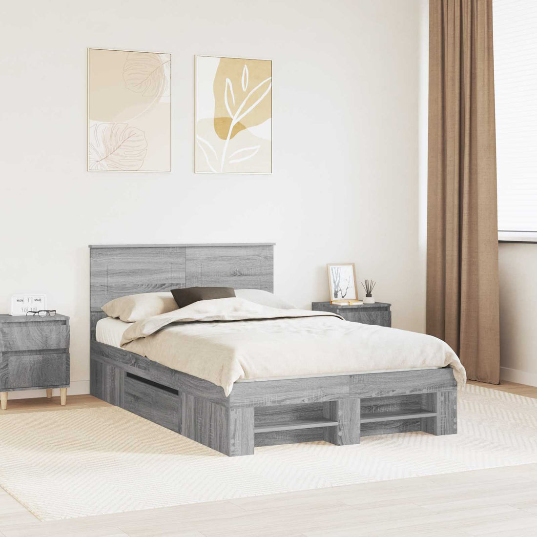 vidaXL Estructura de cama con cabecera Gris Sonoma 120 x 200 cm