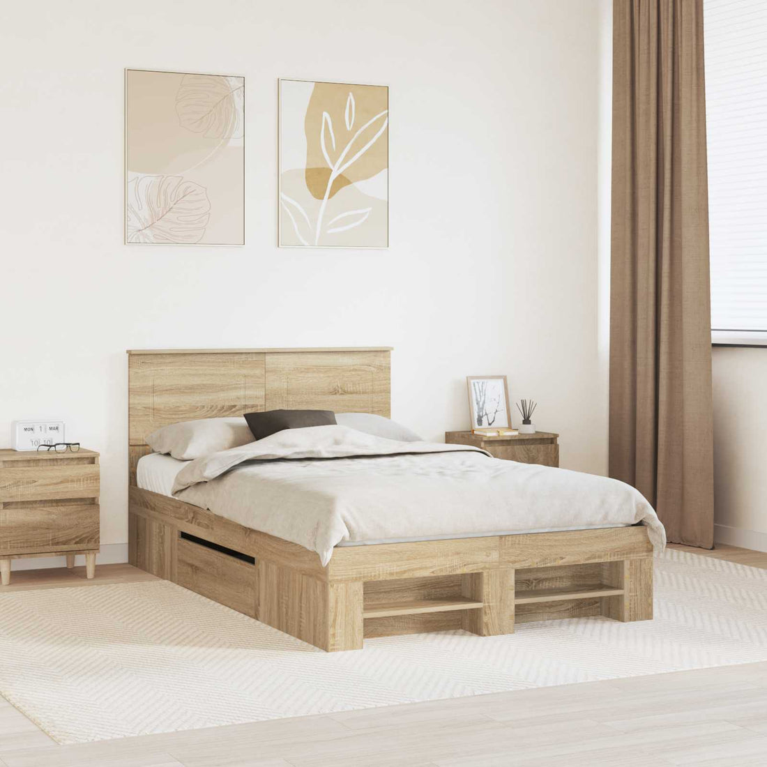 vidaXL Estructura de cama con cabecera Roble Sonoma 120 x 200 cm