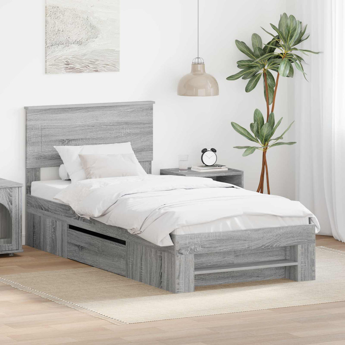 vidaXL Estructura de cama Gris Sonoma 100 x 200 m Madera de ingeniería