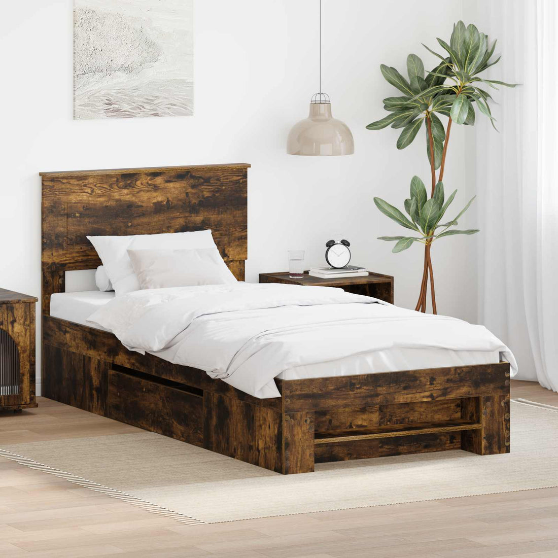 vidaXL Estructura de cama con cabecera Roble ahumado 90 x 200 cm