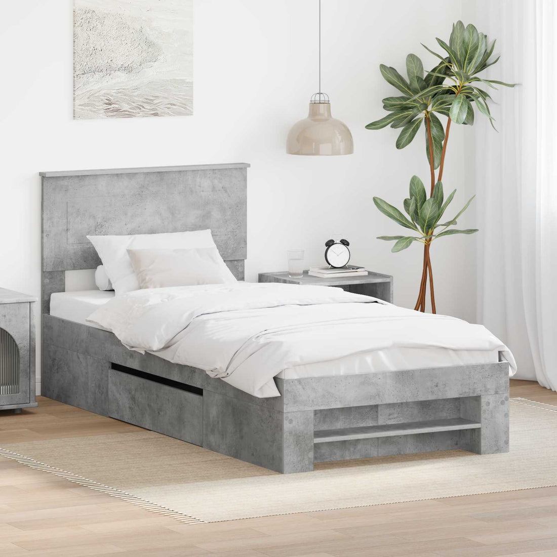 vidaXL Estructura de cama con cabecera Gris Concreto 80 x 200 cm
