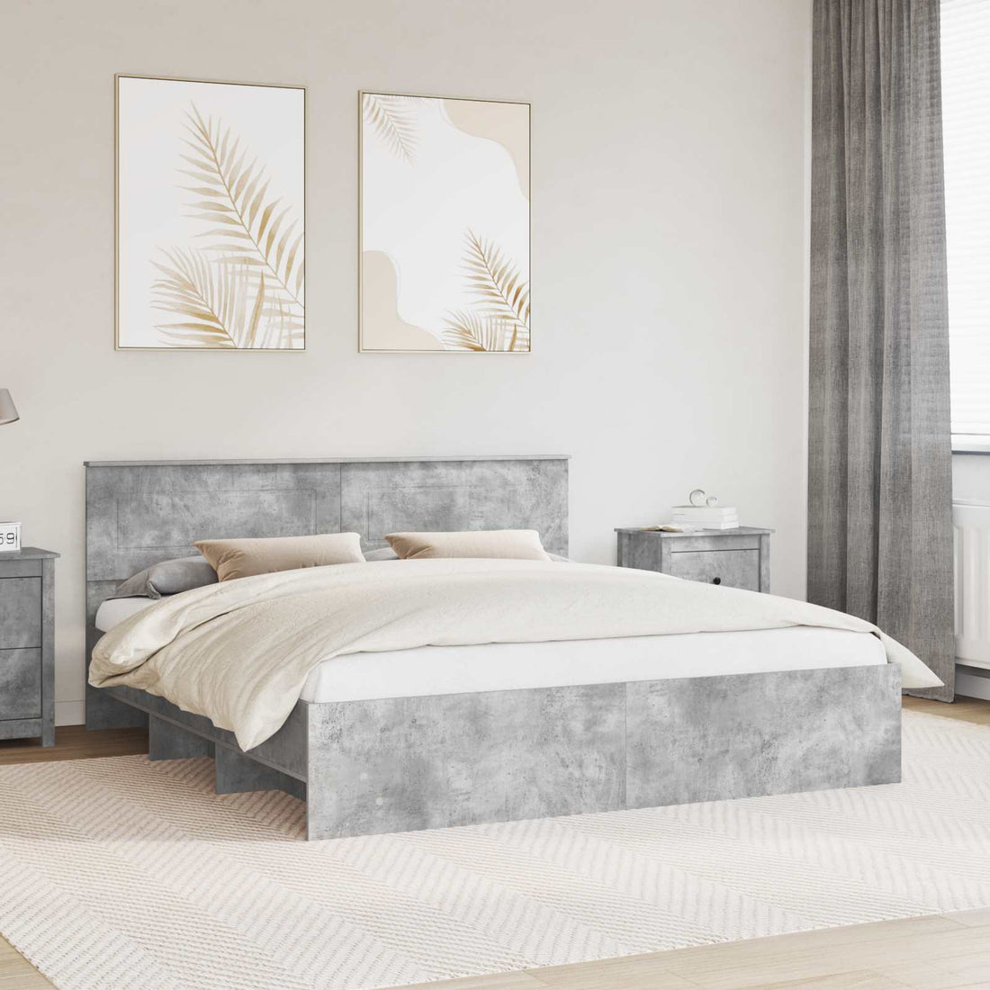 vidaXL Estructura de cama con cabecera Gris Concreto 200 x 200 cm