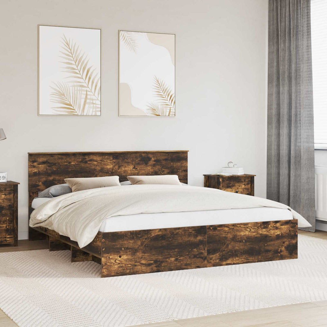 vidaXL Estructura de cama con cabecera Roble ahumado 200 x 200 cm