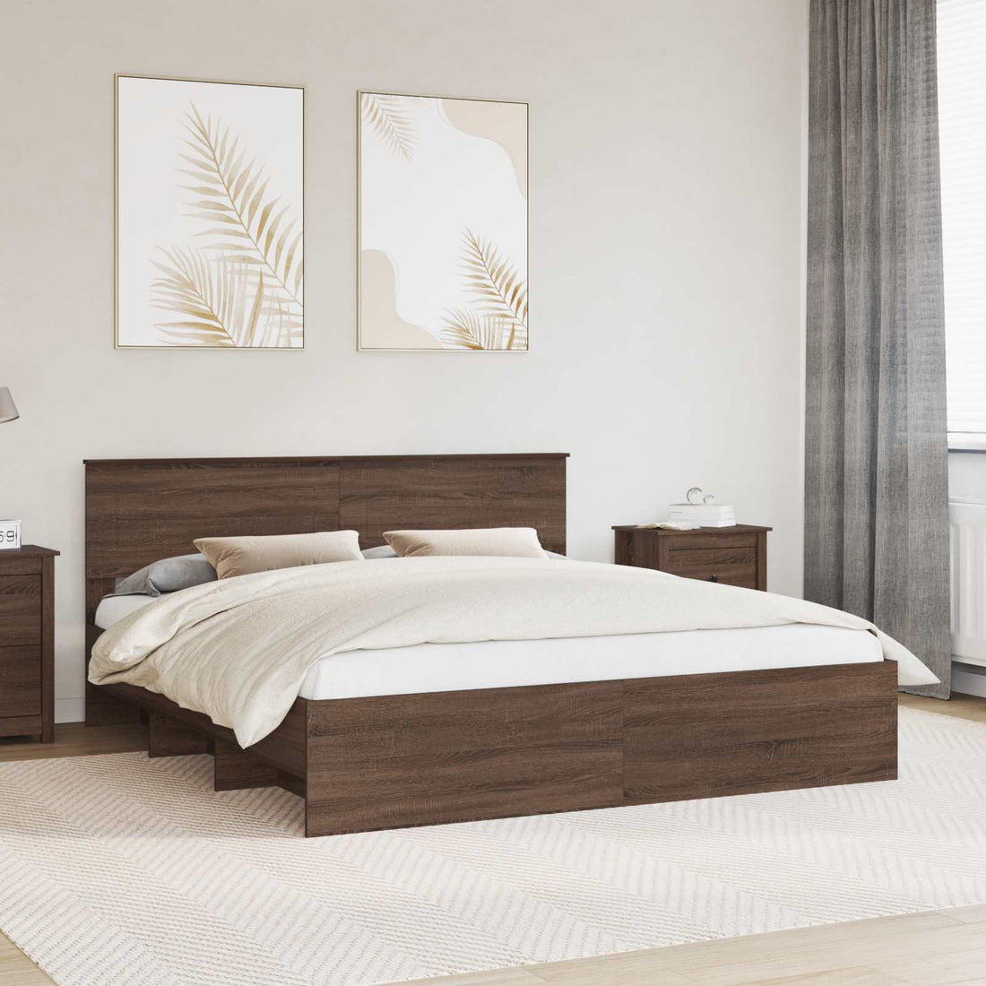 vidaXL Estructura de cama con cabecera Roble Marrón 200 x 200 cm