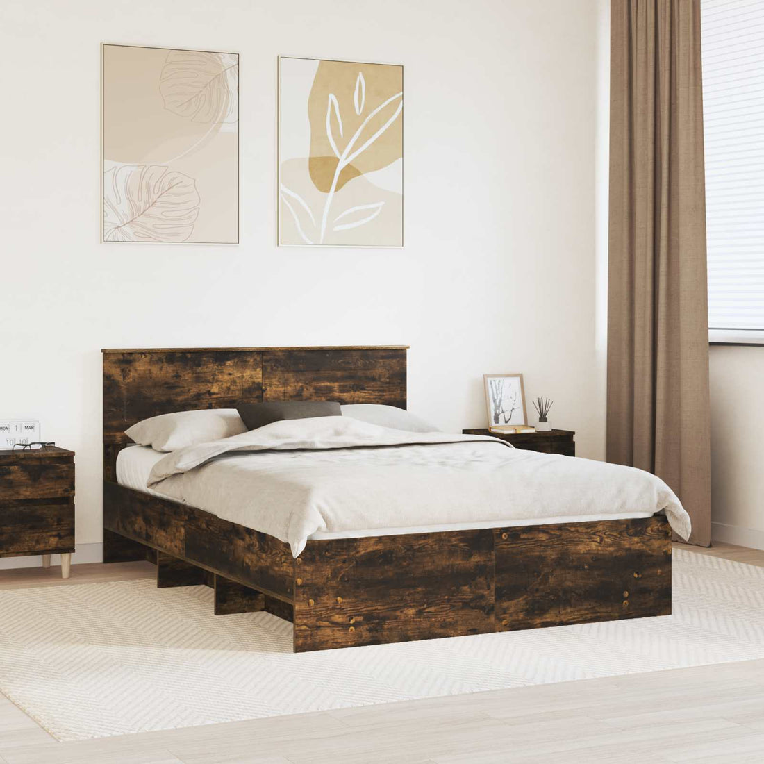 vidaXL Estructura de cama con cabecera Roble ahumado 160 x 200 cm