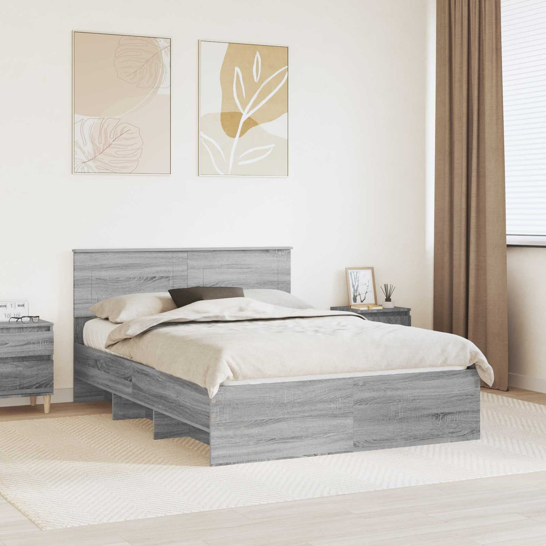 vidaXL Estructura de cama con cabecera Gris Sonoma 150 x 200 cm