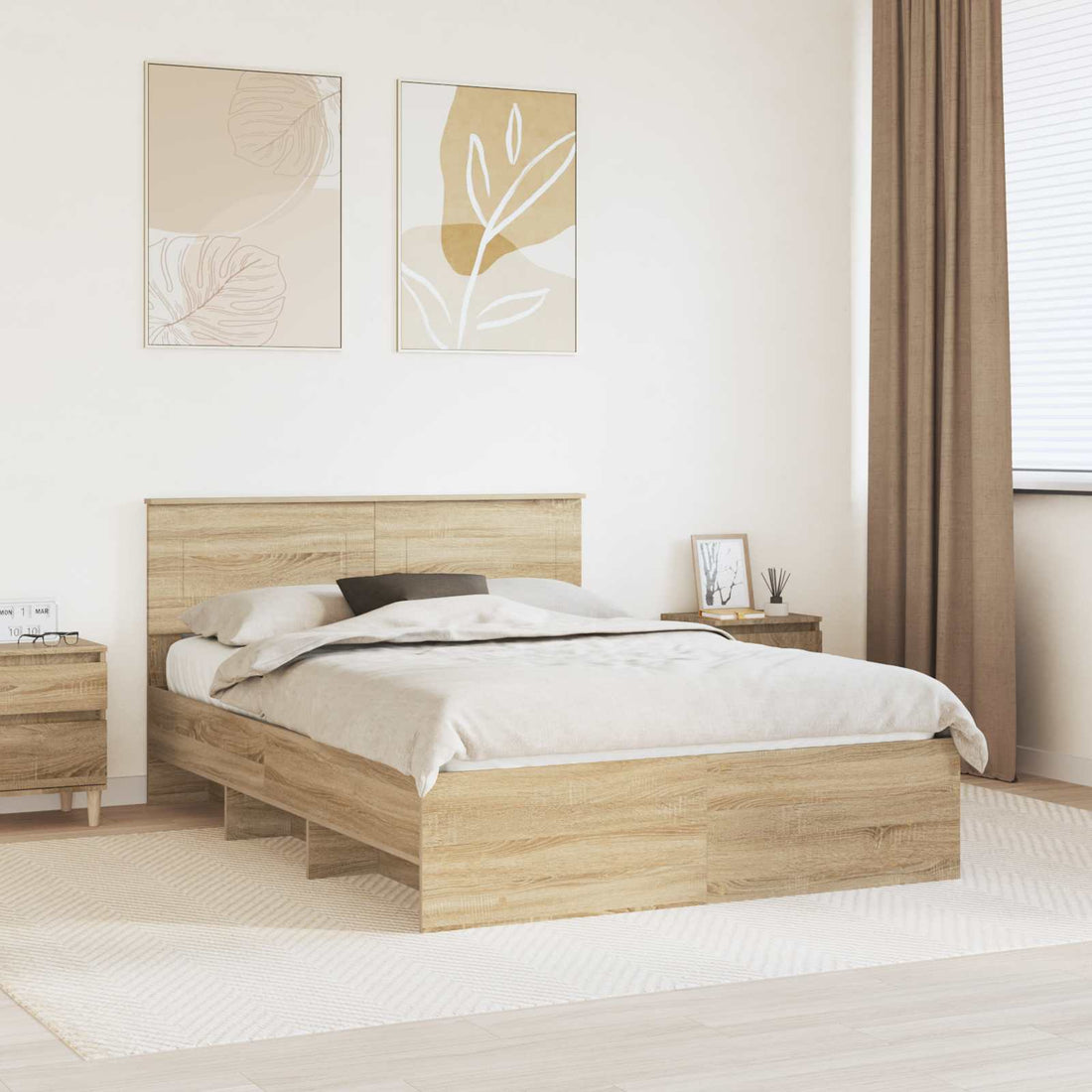 vidaXL Estructura de cama con cabecera Roble Sonoma 140 x 200 cm