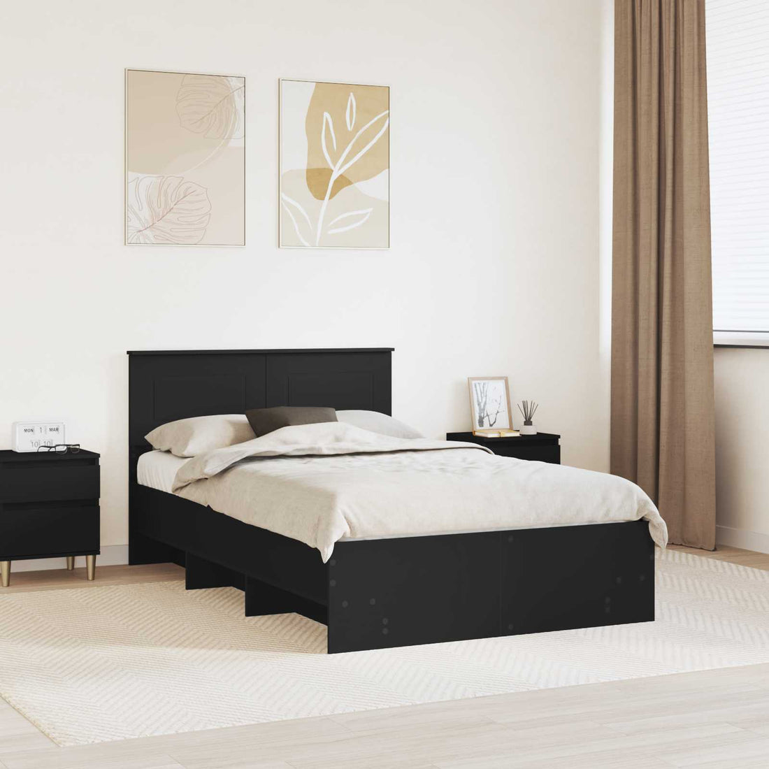vidaXL Estructura de cama Negro 137 x 203 cm Madera de ingeniería