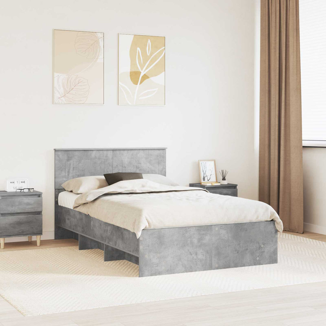 vidaXL Estructura de cama con cabecera Gris Concreto 137 x 203 cm