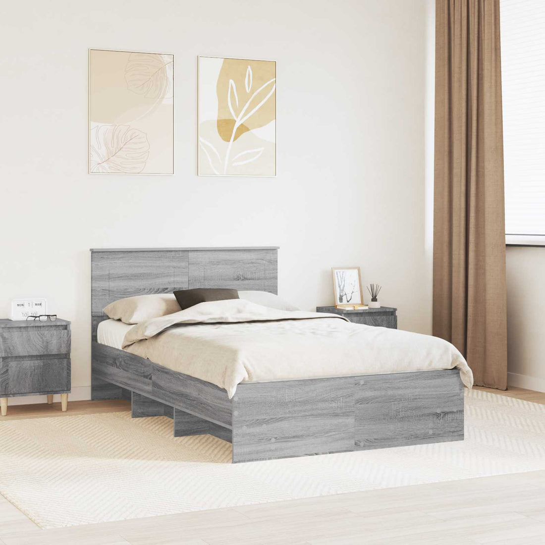 vidaXL Estructura de cama con cabecera Gris Sonoma 120 x 123 cm