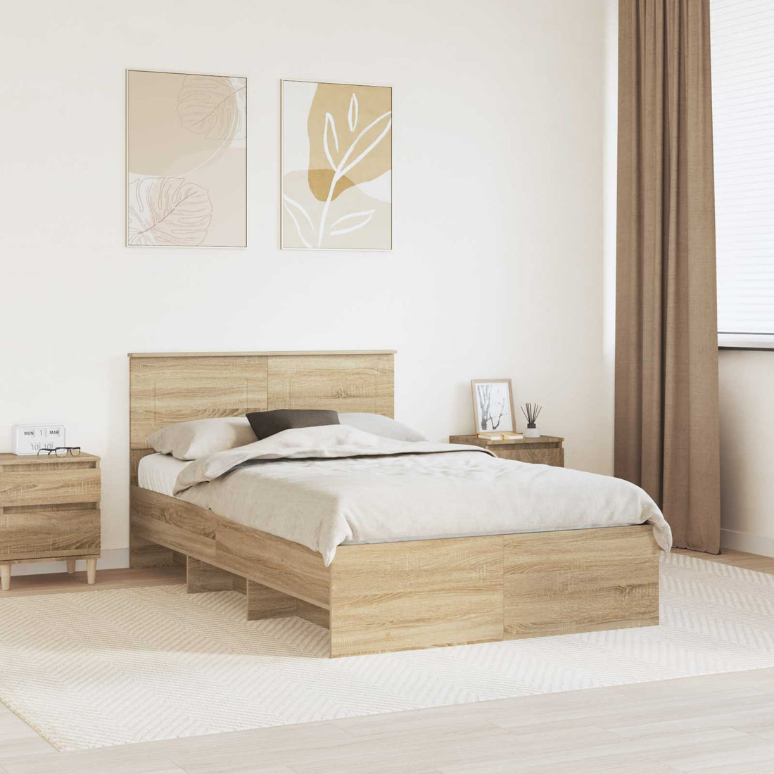 vidaXL Estructura de cama con cabecera Roble Sonoma 120 x 123 cm