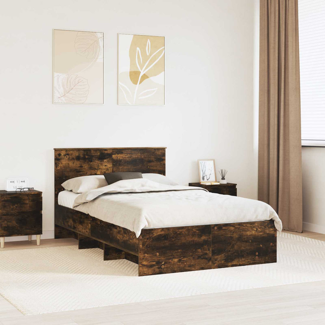 vidaXL Estructura de cama con cabecera Roble ahumado 120 x 123 cm