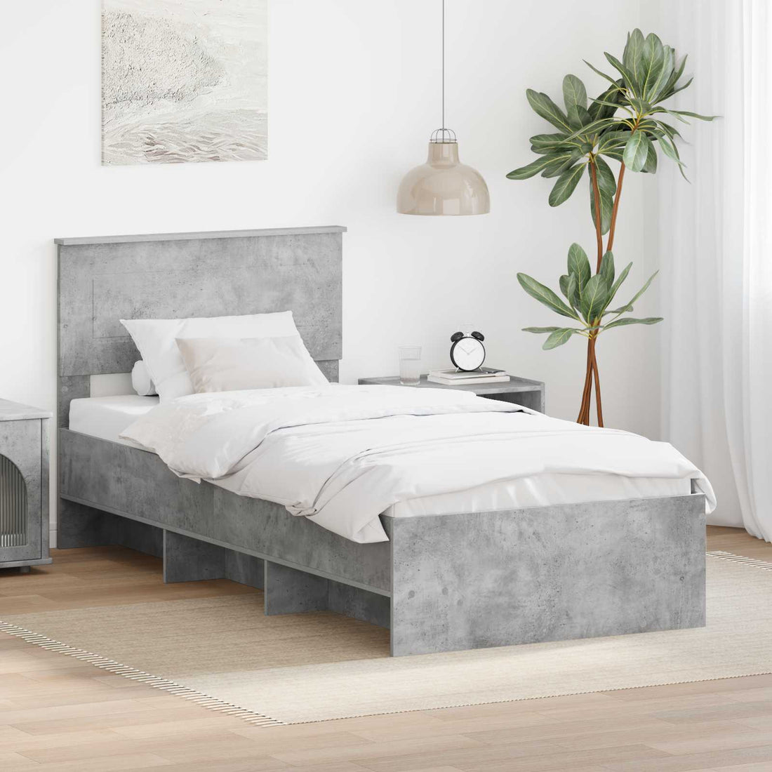 vidaXL Estructura de cama con cabecera Gris Concreto 120 x 123 cm