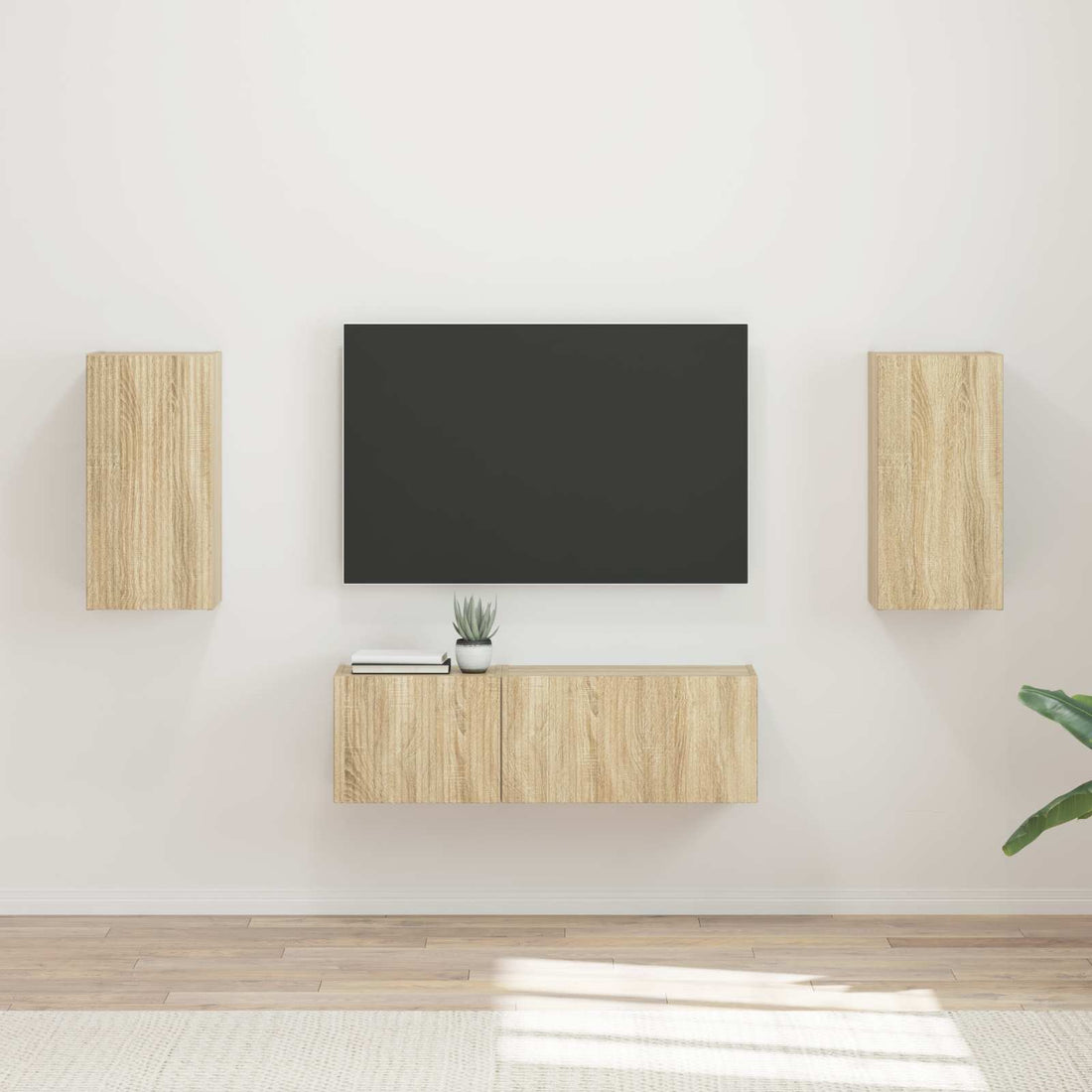 vidaXL Conjunto de mueble para TV de pared 4 uds. Roble Sonoma