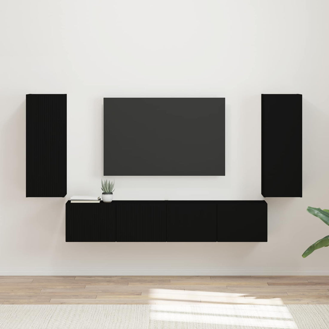 vidaXL Conjunto de mueble para TV de pared 4 uds. Negro