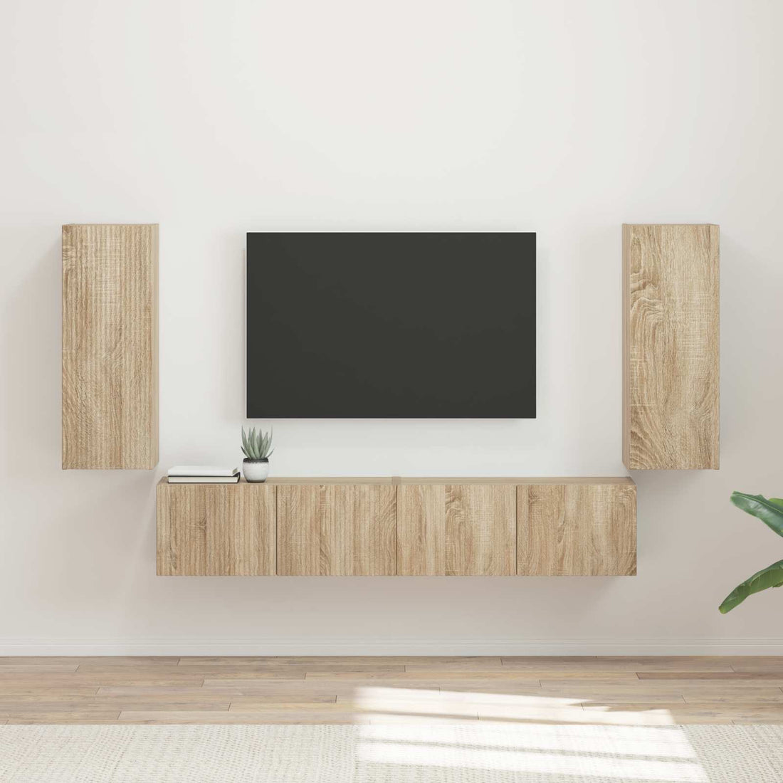 vidaXL Conjunto de mueble para TV de pared 4 uds. Roble Sonoma