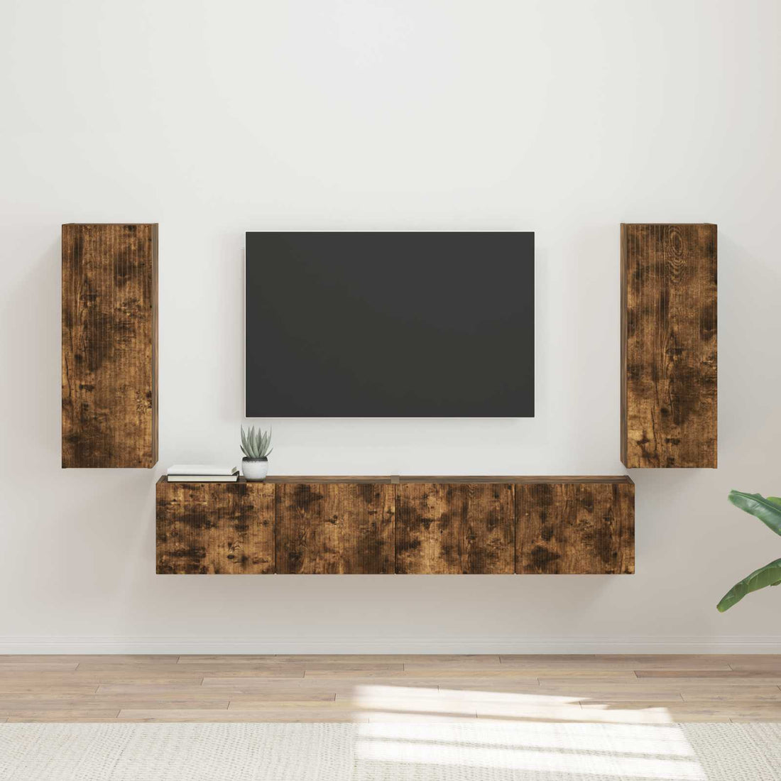 vidaXL Conjunto de mueble para TV de pared 4 uds. Roble ahumado