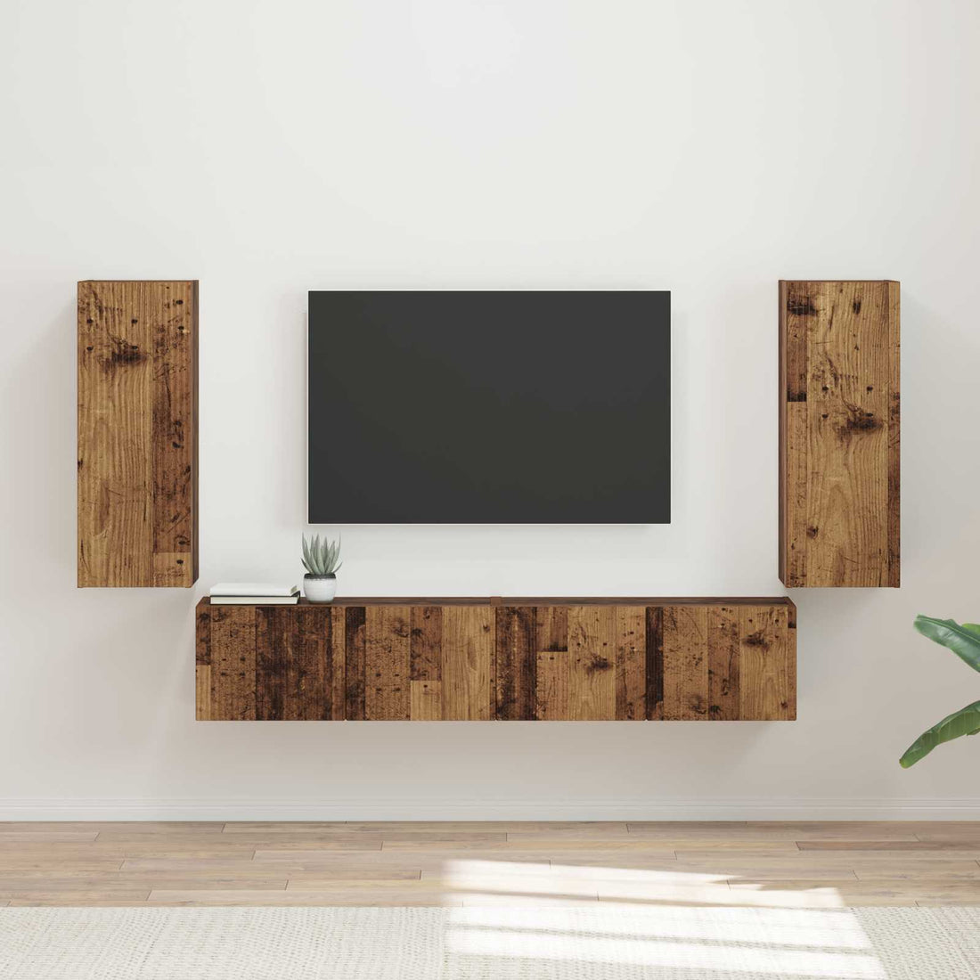 vidaXL Conjunto de mueble para TV de pared 4 uds. Madera vieja