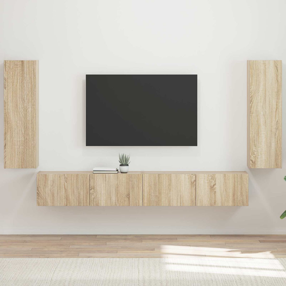vidaXL Conjunto de mueble para TV de pared 4 uds. Roble Sonoma