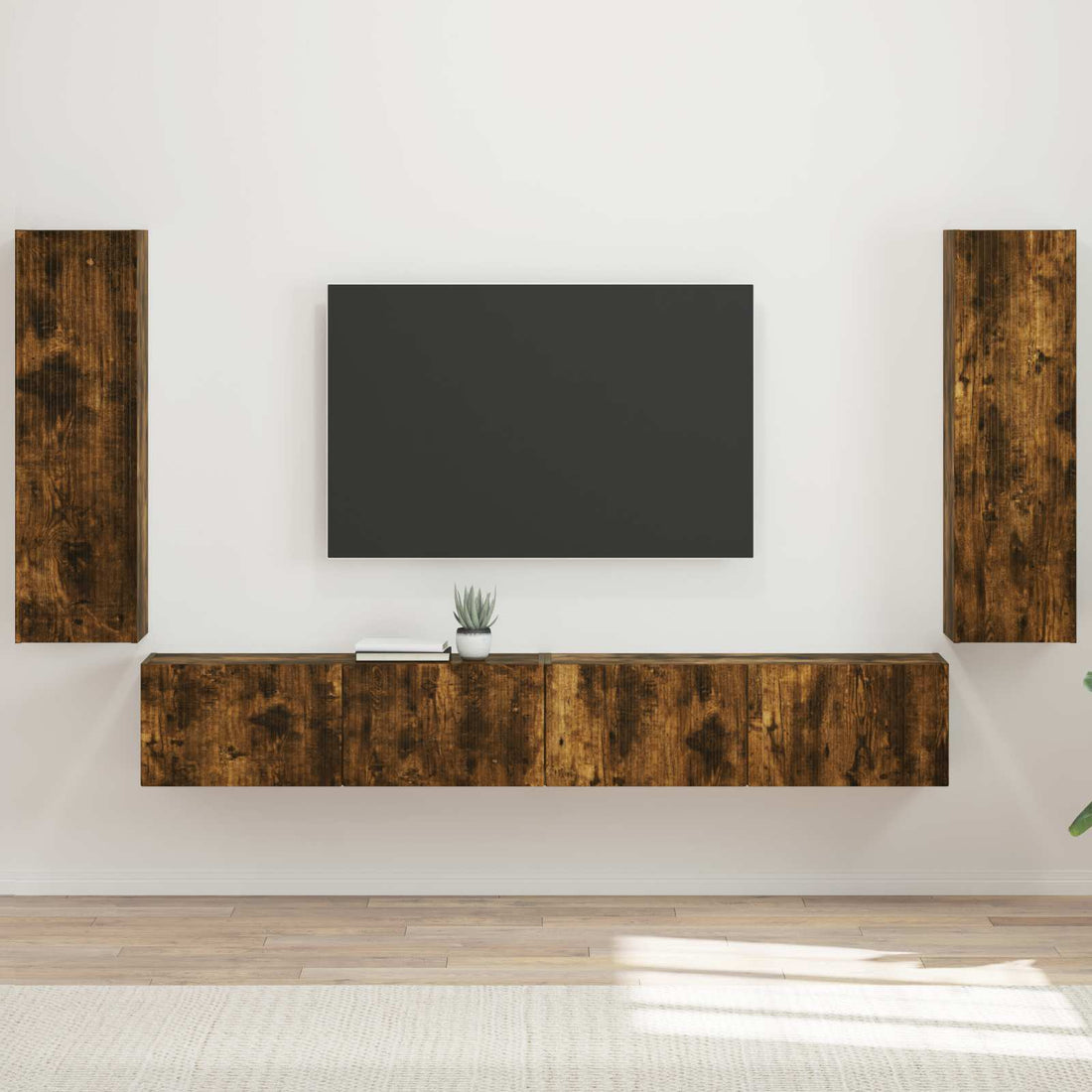 vidaXL Conjunto de mueble para TV de pared 4 uds. Roble ahumado