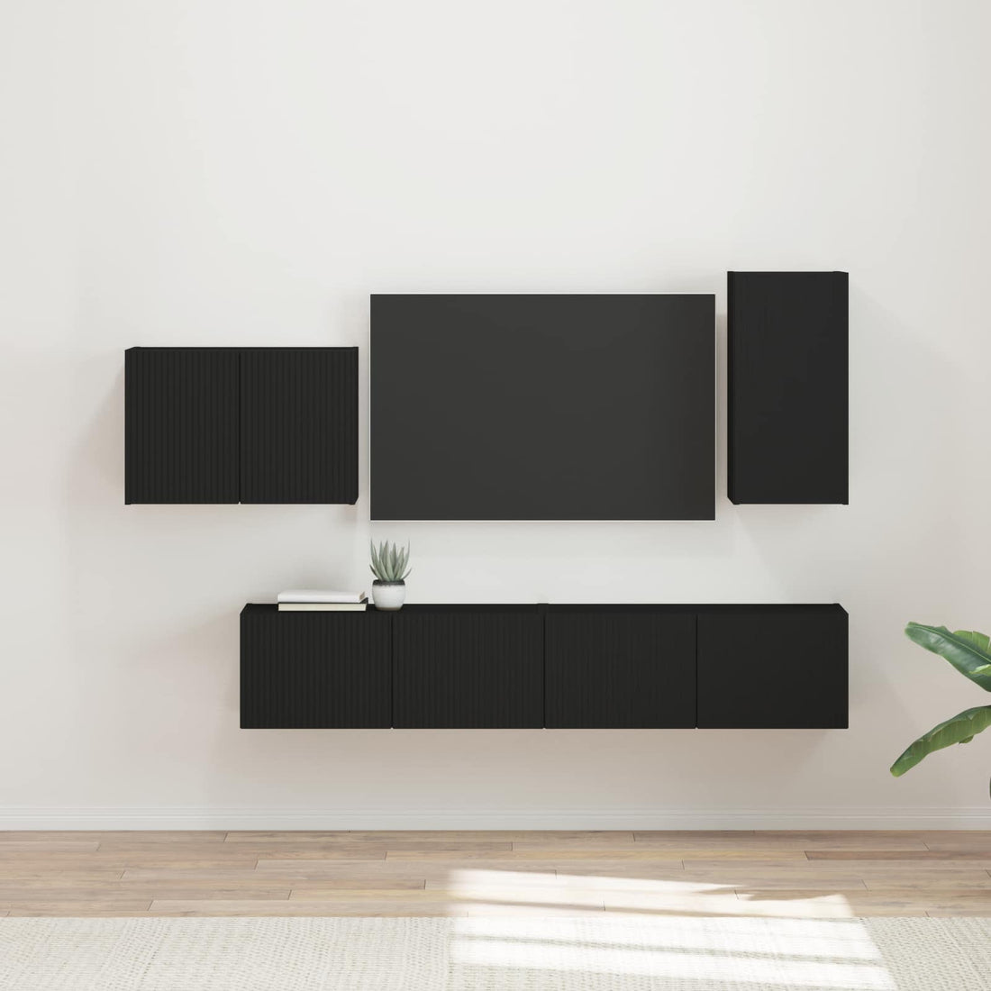vidaXL Conjunto de mueble para TV de pared 4 uds. Negro