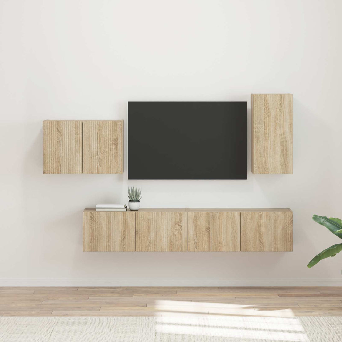 vidaXL Conjunto de mueble para TV de pared 4 uds. Roble Sonoma