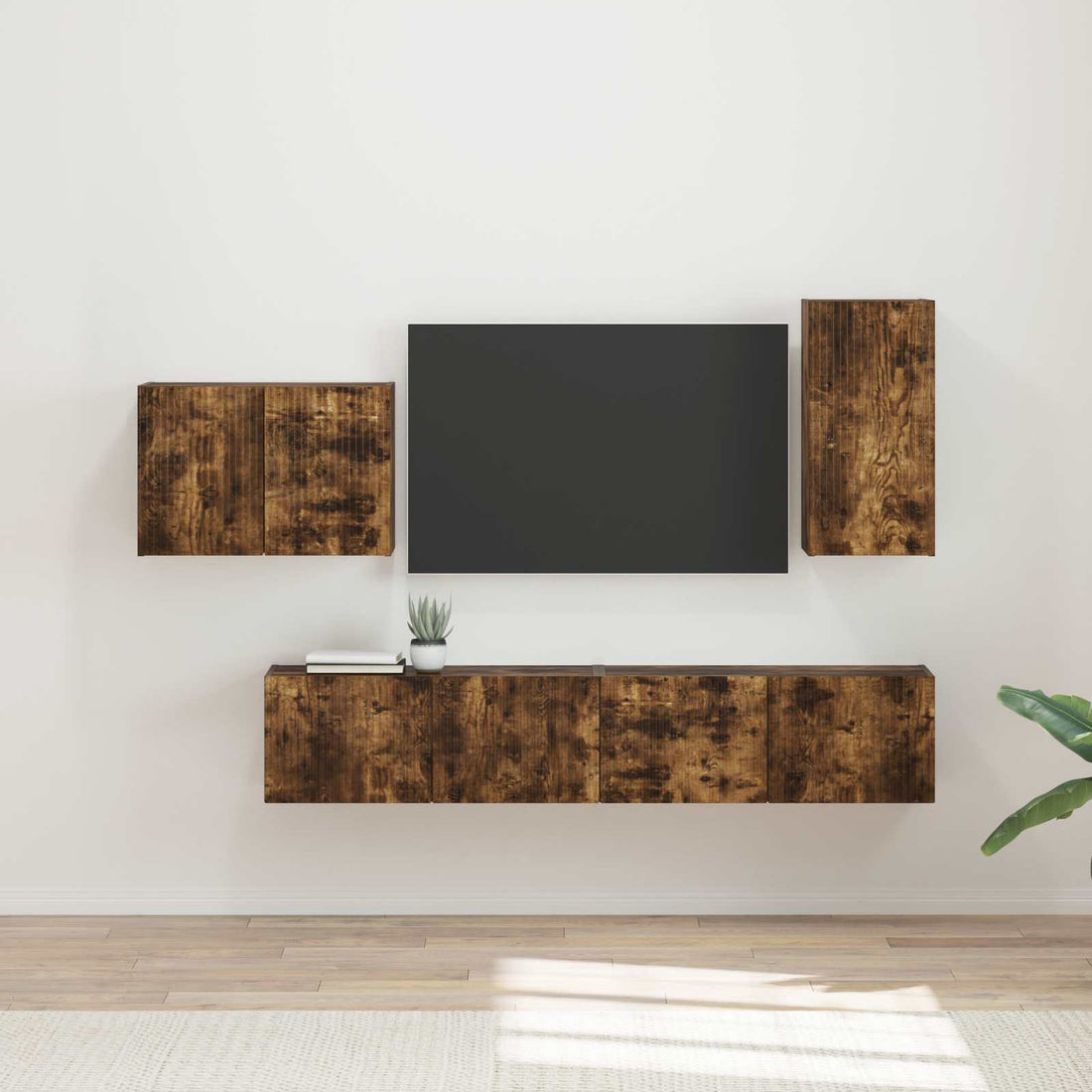 vidaXL Conjunto de mueble para TV de pared 4 uds. Roble ahumado