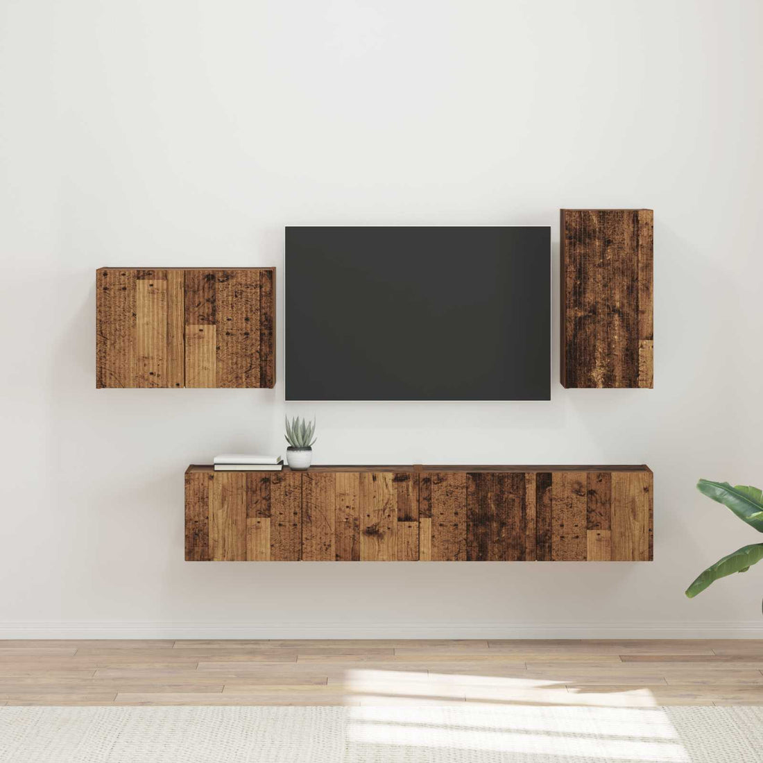 vidaXL Conjunto de mueble para TV de pared 4 uds. Madera vieja