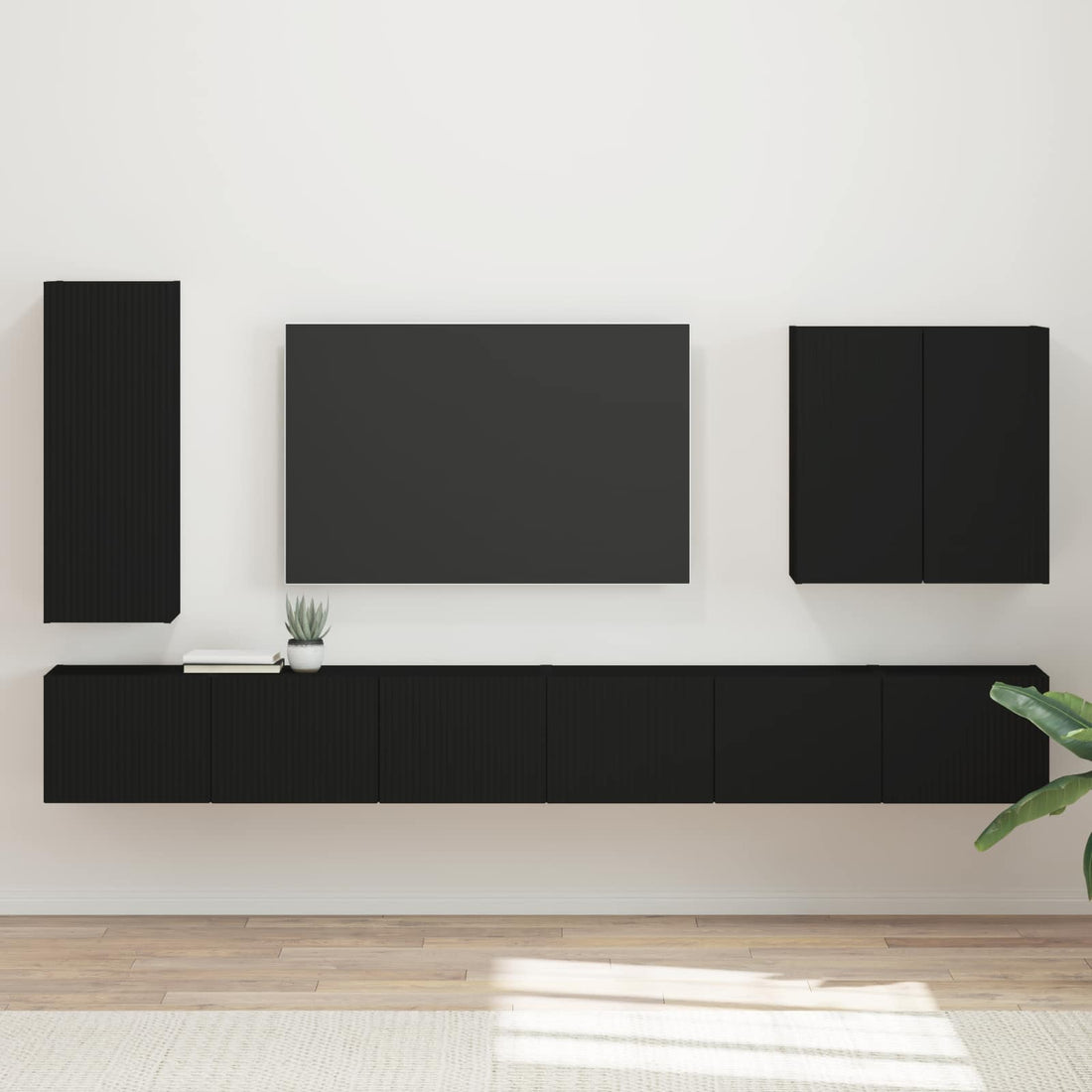 vidaXL Conjunto de mueble para TV de pared 6 uds. Negro