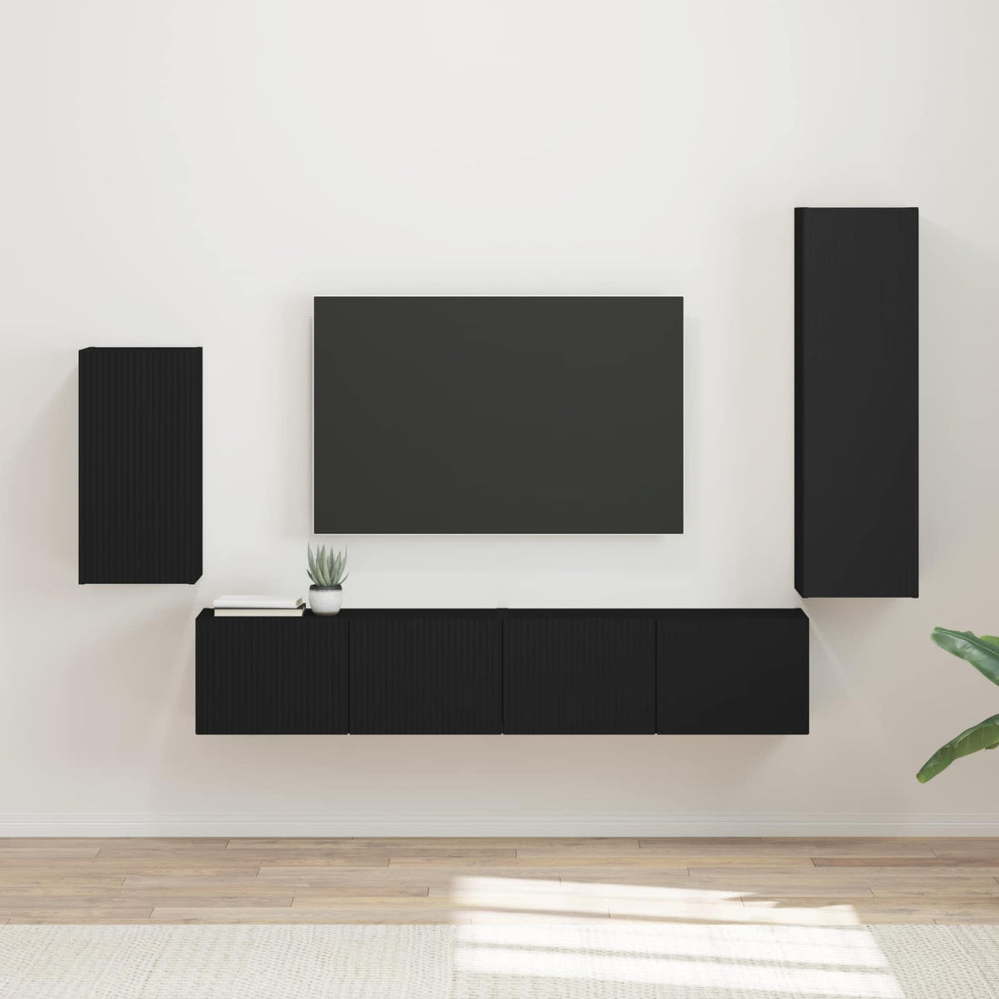 vidaXL Conjunto de mueble de TV 4 uds. Negro Madera de ingeniería