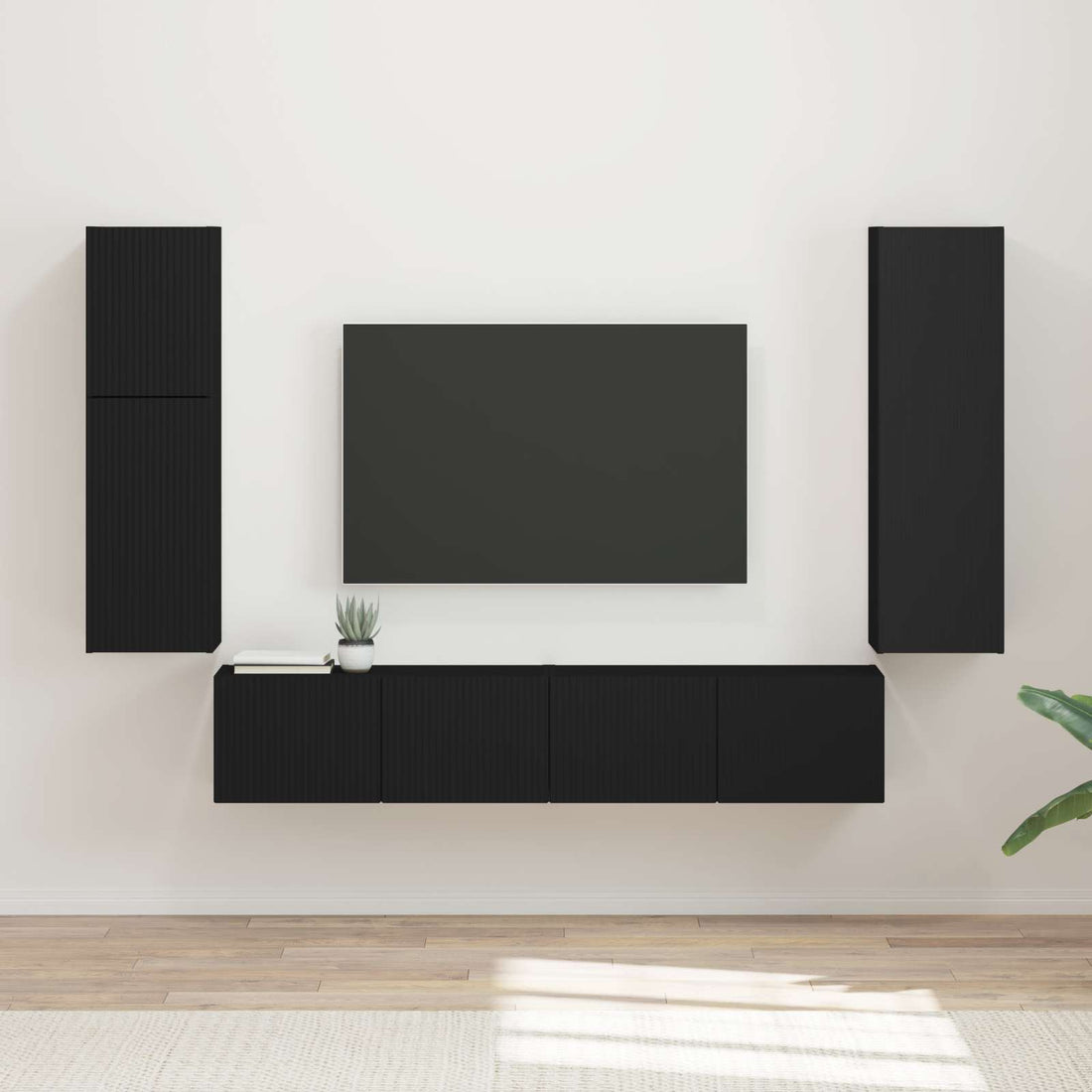 vidaXL Conjunto de mueble de TV 4 uds. Negro Madera de ingeniería