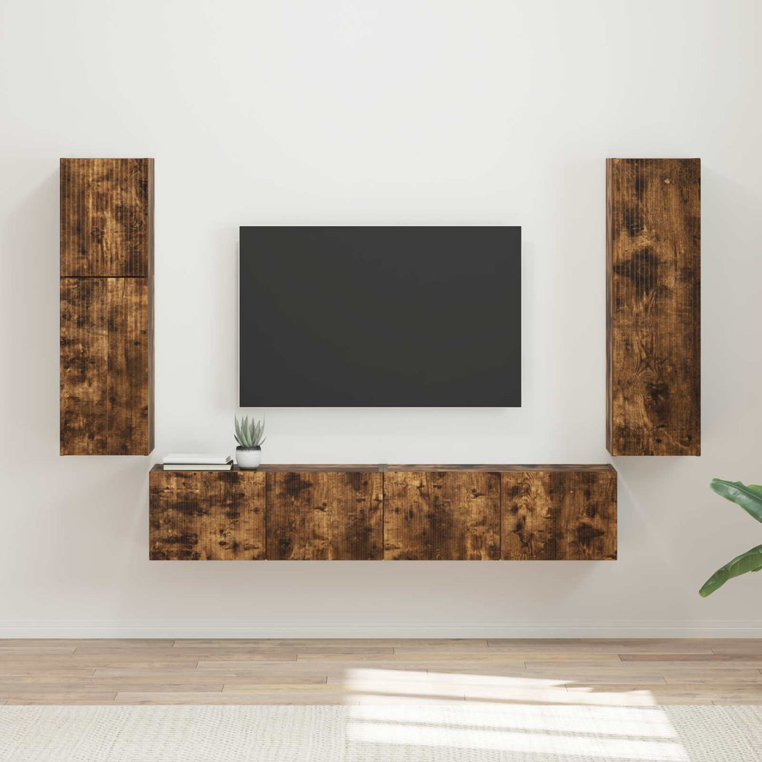 vidaXL Conjunto de mueble de TV 4 uds. Roble ahumado