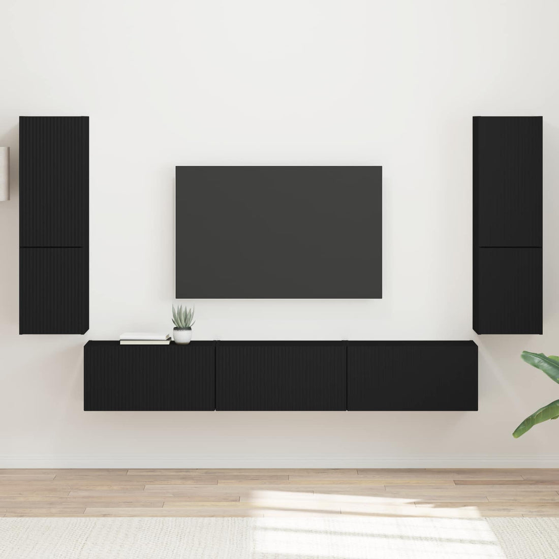 vidaXL Conjunto de mueble de TV 4 uds. Negro Madera de ingeniería