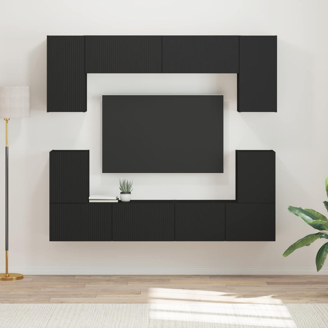 vidaXL Conjunto de mueble de TV 5 uds. Negro Madera de ingeniería