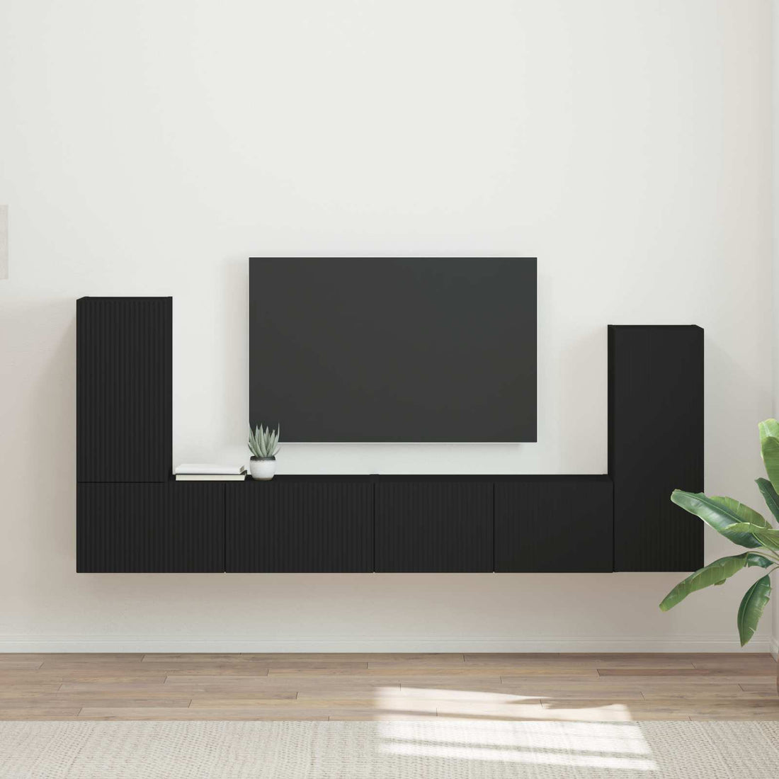 vidaXL Conjunto de mueble de TV 4 uds. Negro Madera de ingeniería