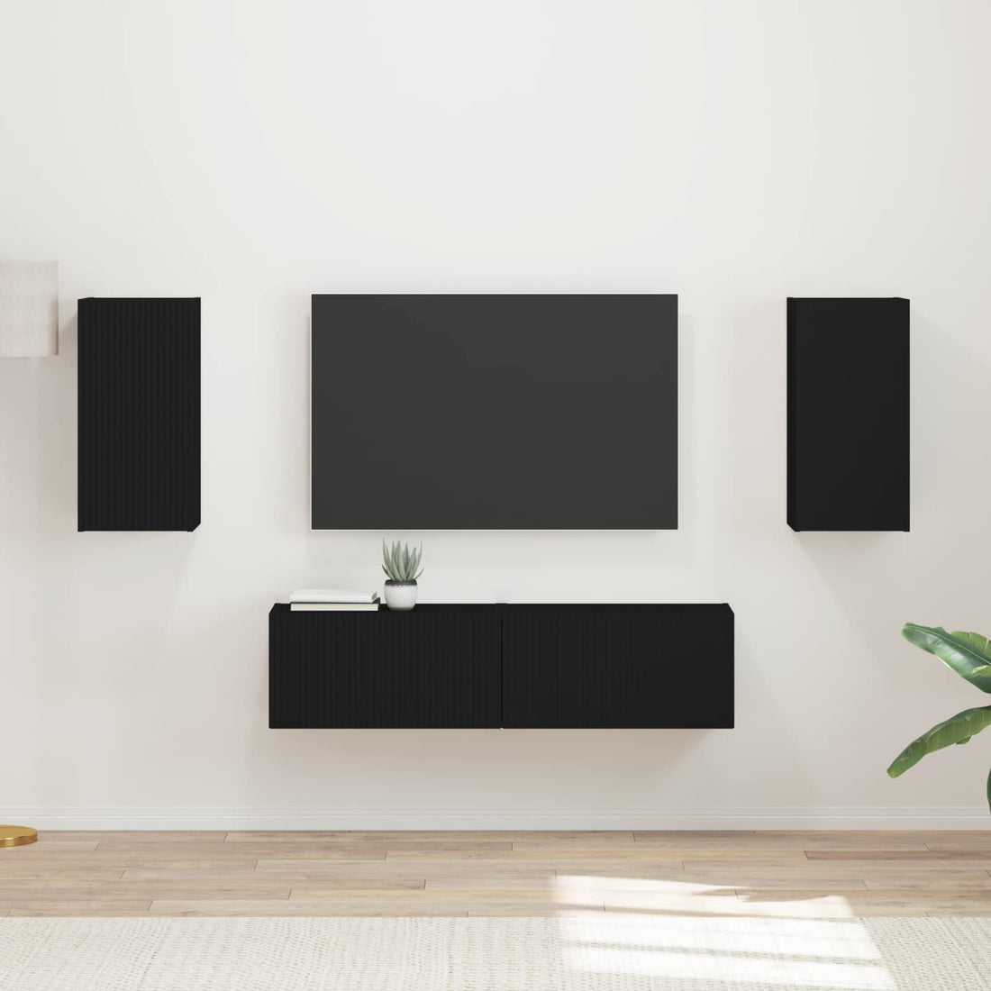 vidaXL Conjunto de mueble de TV 4 uds. Negro Madera de ingeniería