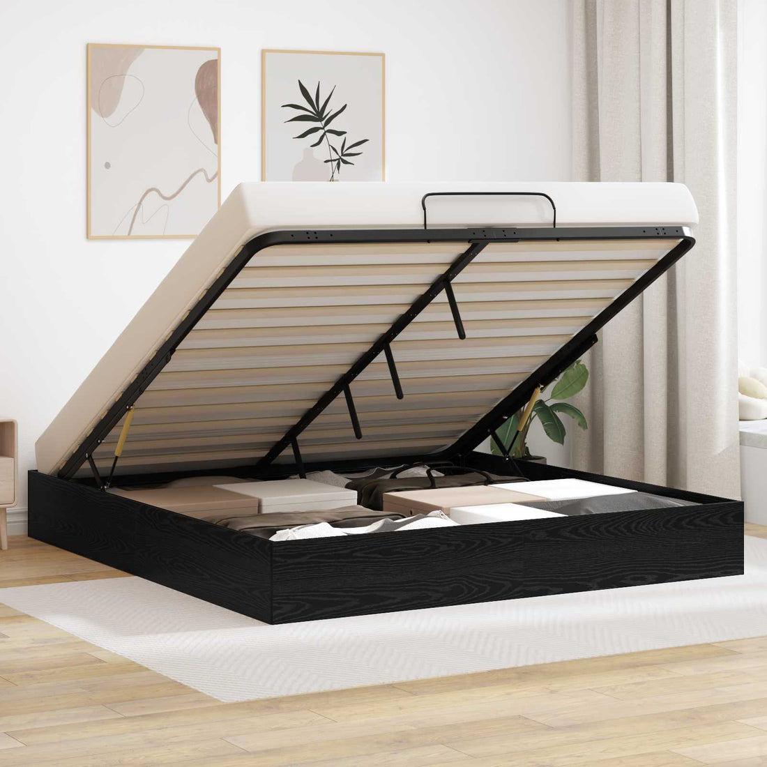vidaXL Estructura de Cama Ottoman Roble Negro 160 x 200 cm