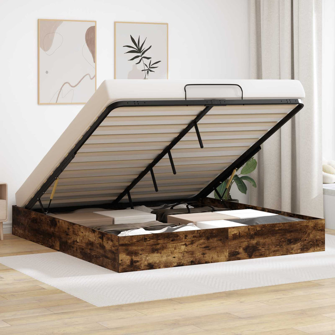 vidaXL Estructura de Cama Ottoman Roble Ahumado 160 x 200 cm