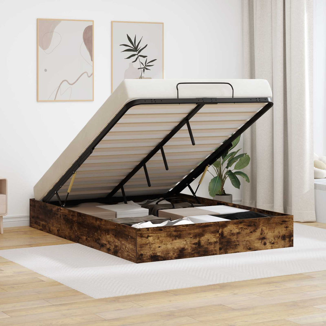 vidaXL Estructura de Cama Ottoman Roble Ahumado 140 x 200 cm