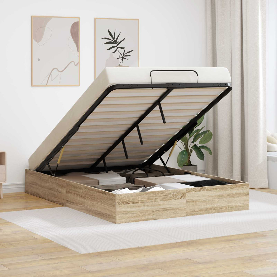vidaXL Estructura de Cama Ottoman Roble Sonoma 135 x 190 cm