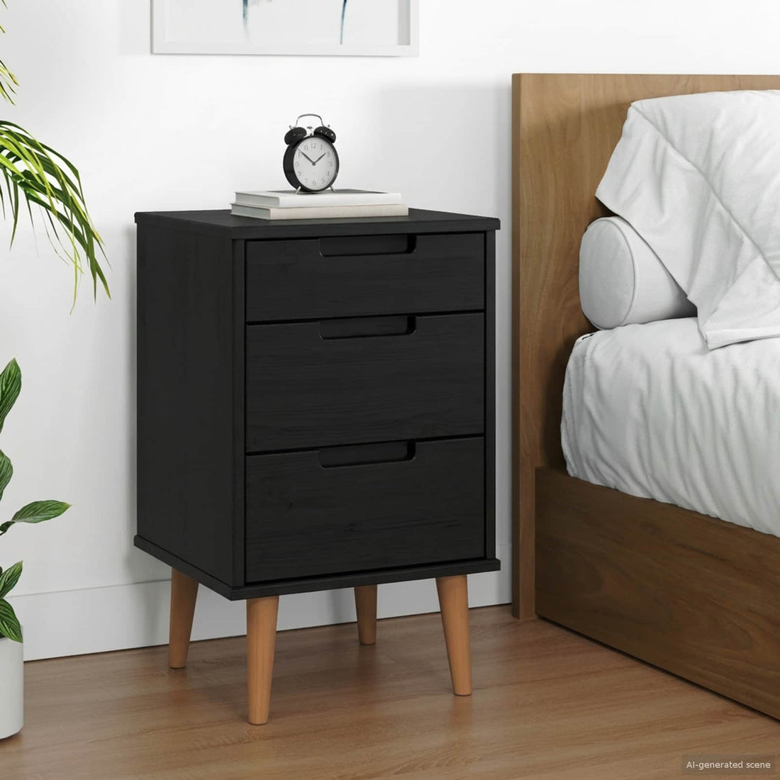 vidaXL Mesa de noche MOLDE Negro 40 x 35 x 65 cm Madera de Pino Maciza